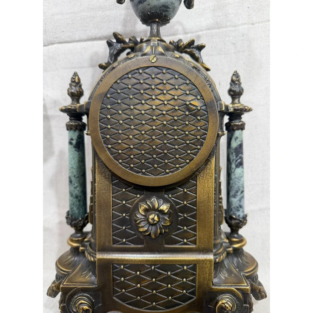 Franz Hermle Italian Green Marble Brass Mantel Clock 130-070 8 Day Movement